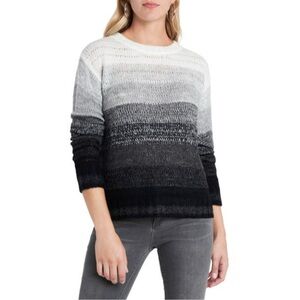 Vince Camuto Womens Black Striped Ombre Crewneck Soft Knit Sweater Size XL